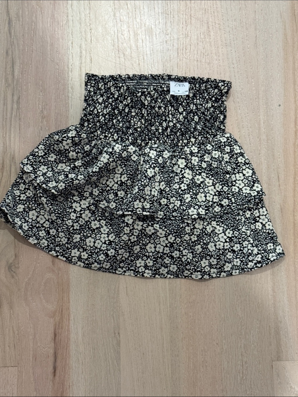 Zara Black and Cream Floral Ruffle Mini Skirt